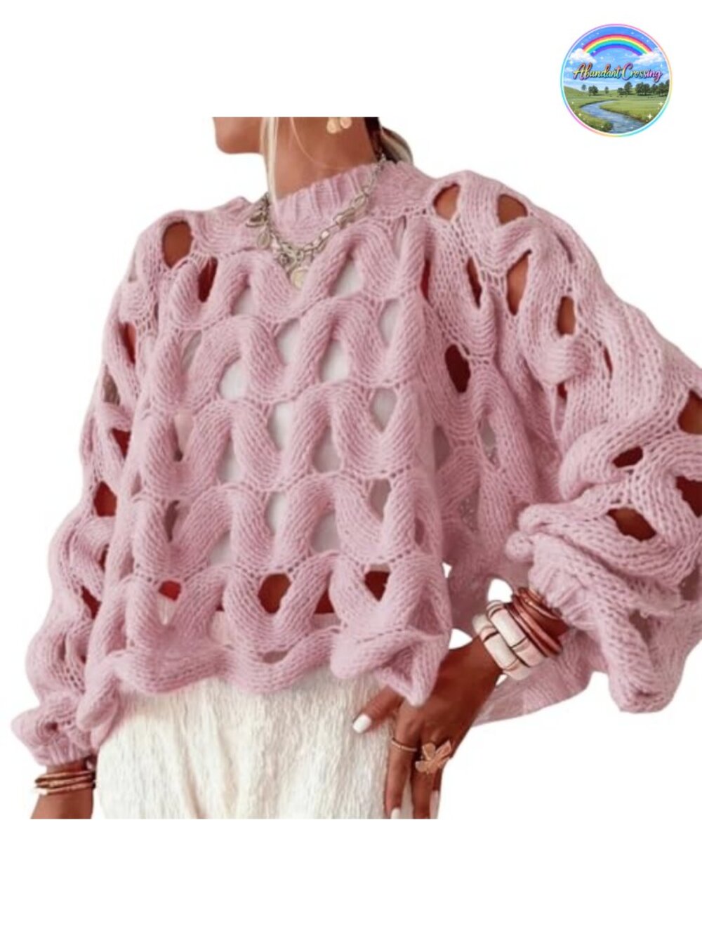 Women's Hollow Out Chunky Knit Crochet Pullover Sweater